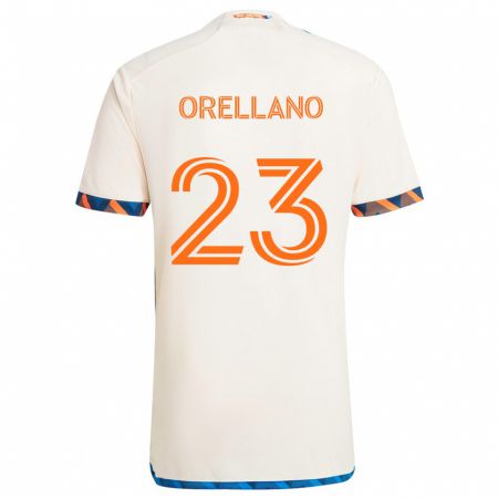 Kandiny Enfant Maillot Luca Orellano #23 Blanc Orange Tenues Extérieur 2024/25 T-Shirt