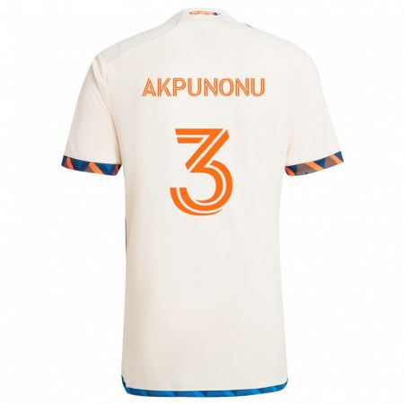 Kandiny Enfant Maillot Joey Akpunonu #3 Blanc Orange Tenues Extérieur 2024/25 T-Shirt