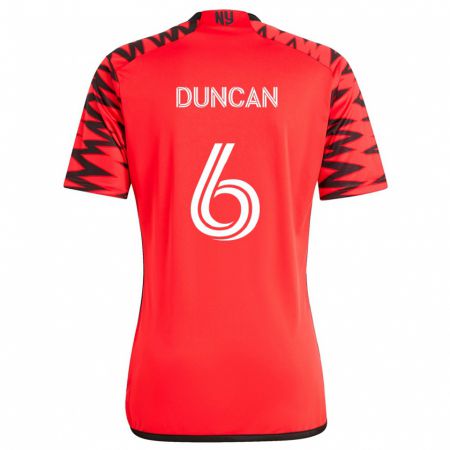 Kandiny Enfant Maillot Kyle Duncan #6 Rouge Noir Blanc Tenues Extérieur 2024/25 T-Shirt