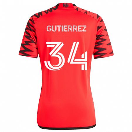 Kandiny Enfant Maillot Juan Gutiérrez #34 Rouge Noir Blanc Tenues Extérieur 2024/25 T-Shirt