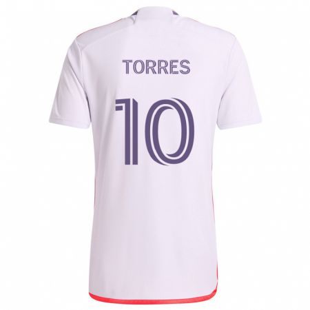 Kandiny Enfant Maillot Facundo Torres #10 Blanc Rouge Violet Tenues Extérieur 2024/25 T-Shirt