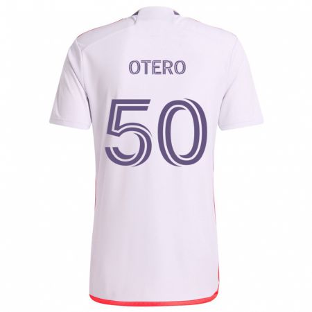 Kandiny Enfant Maillot Javier Otero #50 Blanc Rouge Violet Tenues Extérieur 2024/25 T-Shirt