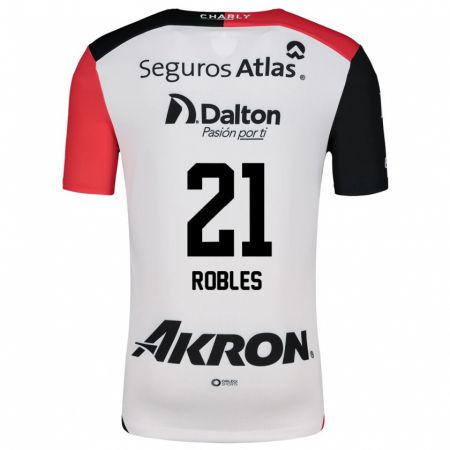 Kandiny Enfant Maillot Carlos Robles #21 Blanc Rouge Noir Tenues Extérieur 2024/25 T-Shirt