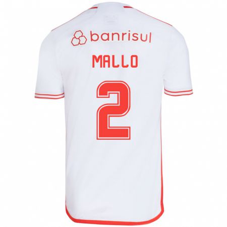 Kandiny Enfant Maillot Hugo Mallo #2 Blanc Rouge Tenues Extérieur 2024/25 T-Shirt