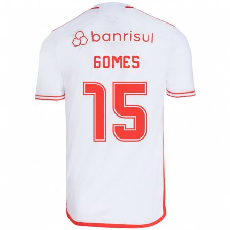 Kandiny Enfant Maillot Bruno Gomes #15 Blanc Rouge Tenues Extérieur 2024/25 T-Shirt