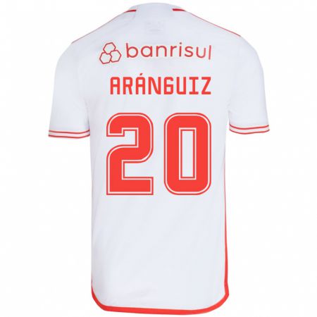 Kandiny Enfant Maillot Charles Aránguiz #20 Blanc Rouge Tenues Extérieur 2024/25 T-Shirt