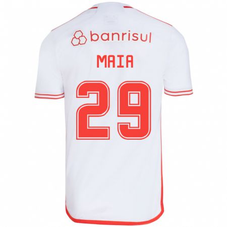 Kandiny Enfant Maillot Thiago Maia #29 Blanc Rouge Tenues Extérieur 2024/25 T-Shirt