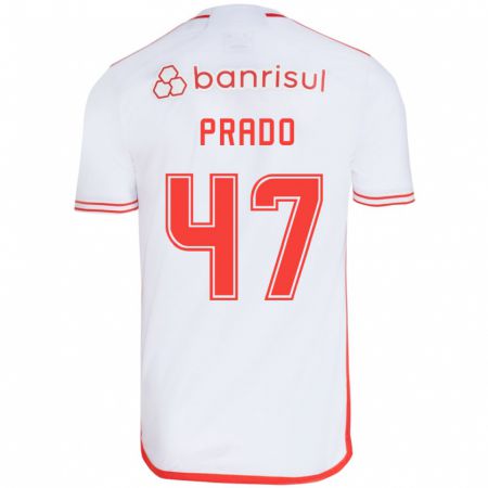 Kandiny Enfant Maillot Gustavo Prado #47 Blanc Rouge Tenues Extérieur 2024/25 T-Shirt