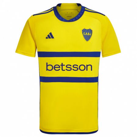 Kandiny Enfant Maillot Julián Carrasco #0 Jaune Bleu Tenues Extérieur 2024/25 T-Shirt