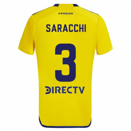 Kandiny Enfant Maillot Marcelo Saracchi #3 Jaune Bleu Tenues Extérieur 2024/25 T-Shirt