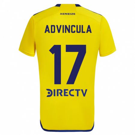 Kandiny Enfant Maillot Luis Advíncula #17 Jaune Bleu Tenues Extérieur 2024/25 T-Shirt