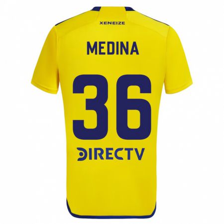 Kandiny Enfant Maillot Cristian Medina #36 Jaune Bleu Tenues Extérieur 2024/25 T-Shirt