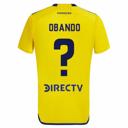 Kandiny Enfant Maillot Agustín Obando #0 Jaune Bleu Tenues Extérieur 2024/25 T-Shirt