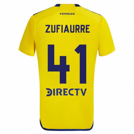 Kandiny Enfant Maillot Iker Zufiaurre #41 Jaune Bleu Tenues Extérieur 2024/25 T-Shirt