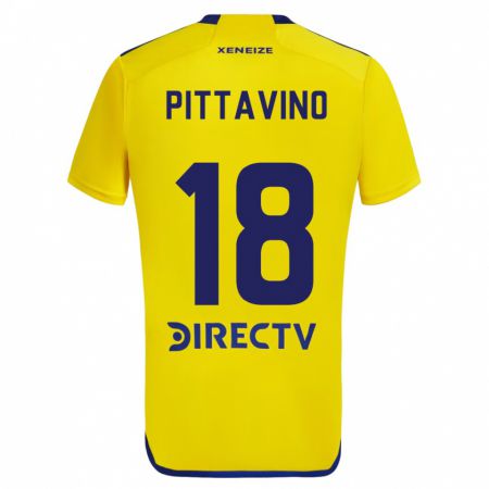 Kandiny Enfant Maillot Rodrigo Pittavino #18 Jaune Bleu Tenues Extérieur 2024/25 T-Shirt