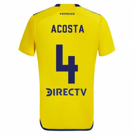 Kandiny Enfant Maillot Natan Acosta #4 Jaune Bleu Tenues Extérieur 2024/25 T-Shirt