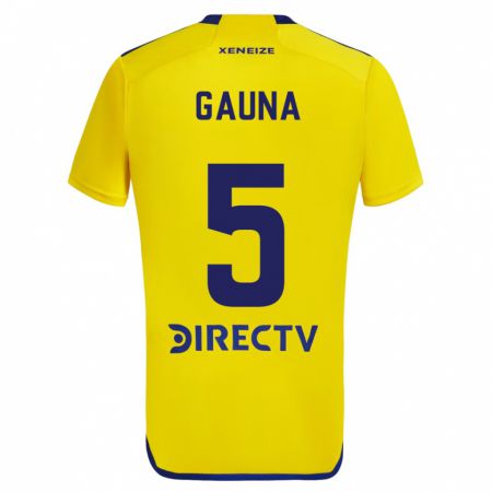 Kandiny Enfant Maillot Santiago Gauna #5 Jaune Bleu Tenues Extérieur 2024/25 T-Shirt