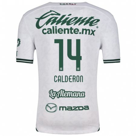 Kandiny Enfant Maillot Daniela Calderón #14 Blanc Vert Tenues Extérieur 2024/25 T-Shirt