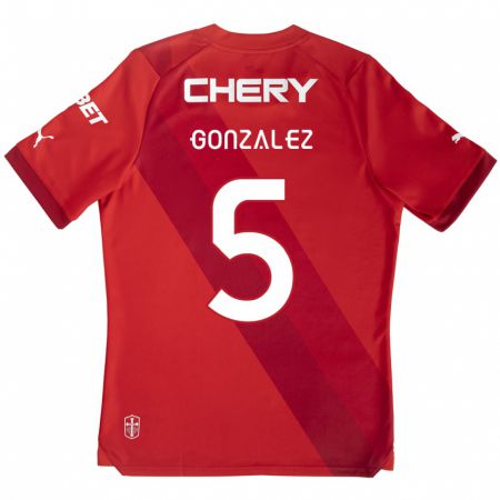 Kandiny Enfant Maillot Daniel González #5 Rouge Blanc Tenues Extérieur 2024/25 T-Shirt