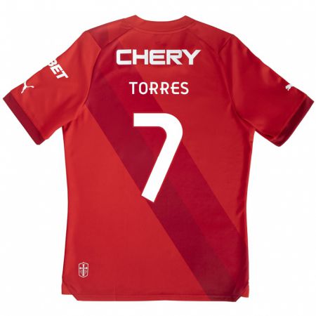 Kandiny Enfant Maillot Joaquín Torres #7 Rouge Blanc Tenues Extérieur 2024/25 T-Shirt