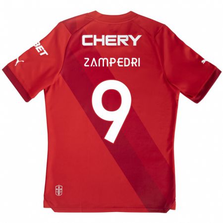 Kandiny Enfant Maillot Fernando Zampedri #9 Rouge Blanc Tenues Extérieur 2024/25 T-Shirt