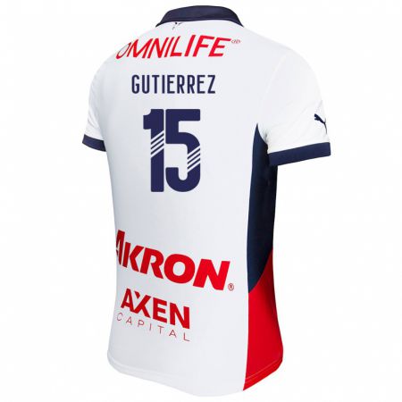 Kandiny Enfant Maillot Érick Gutiérrez #15 Blanc Rouge Bleu Tenues Extérieur 2024/25 T-Shirt