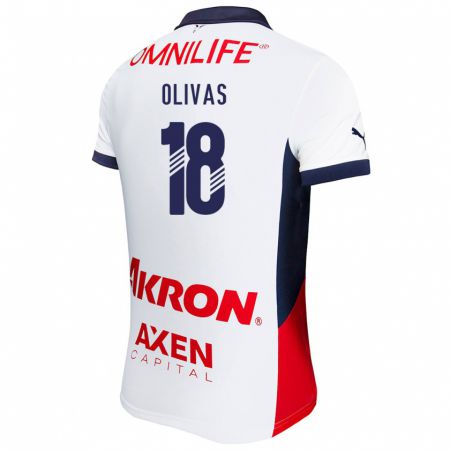 Kandiny Enfant Maillot Luis Olivas #18 Blanc Rouge Bleu Tenues Extérieur 2024/25 T-Shirt