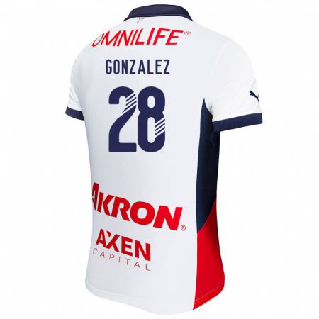 Kandiny Enfant Maillot Fernando González #28 Blanc Rouge Bleu Tenues Extérieur 2024/25 T-Shirt