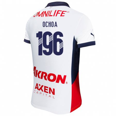 Kandiny Enfant Maillot Eduardo Ochoa #196 Blanc Rouge Bleu Tenues Extérieur 2024/25 T-Shirt