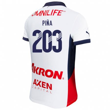 Kandiny Enfant Maillot Fernando Piña #203 Blanc Rouge Bleu Tenues Extérieur 2024/25 T-Shirt