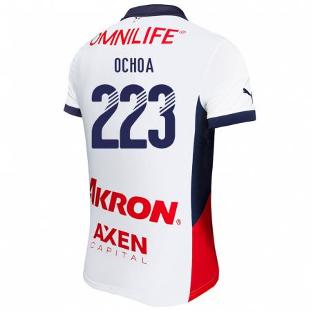 Kandiny Enfant Maillot Diego Ochoa #223 Blanc Rouge Bleu Tenues Extérieur 2024/25 T-Shirt