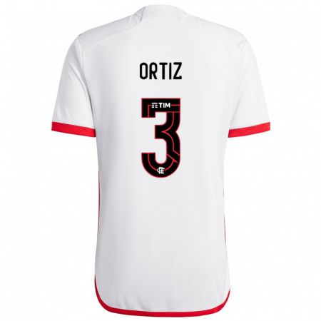 Kandiny Enfant Maillot Léo Ortiz #3 Blanc Rouge Tenues Extérieur 2024/25 T-Shirt