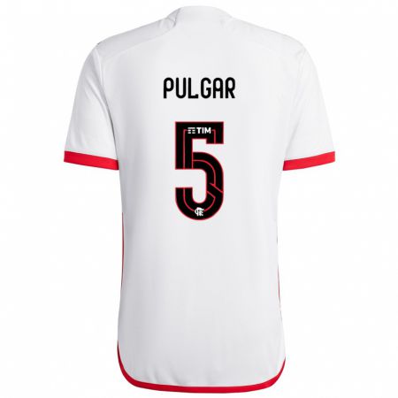 Kandiny Enfant Maillot Erick Pulgar #5 Blanc Rouge Tenues Extérieur 2024/25 T-Shirt