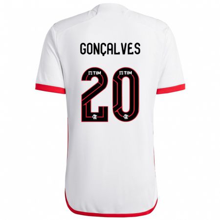 Kandiny Enfant Maillot Matheus Gonçalves #20 Blanc Rouge Tenues Extérieur 2024/25 T-Shirt