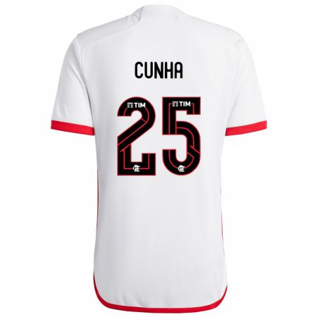 Kandiny Enfant Maillot Matheus Cunha #25 Blanc Rouge Tenues Extérieur 2024/25 T-Shirt