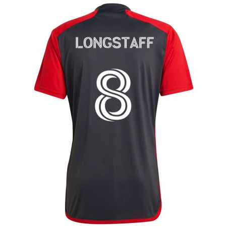 Kandiny Homme Maillot Matty Longstaff #8 Rouge Gris Tenues Domicile 2024/25 T-Shirt