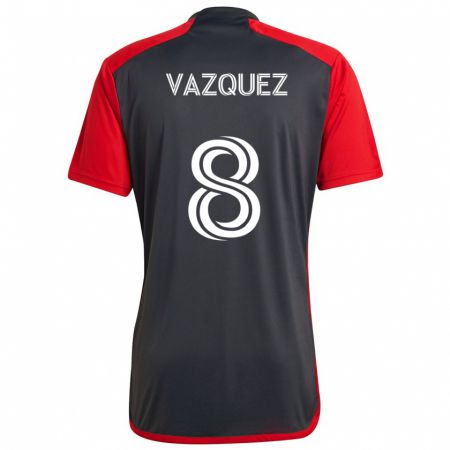 Kandiny Homme Maillot Víctor Vázquez #8 Rouge Gris Tenues Domicile 2024/25 T-Shirt