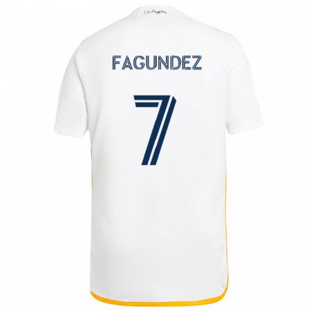 Kandiny Homme Maillot Diego Fagúndez #7 Blanc Jaune Tenues Domicile 2024/25 T-Shirt