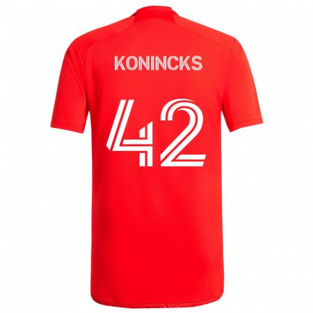 Kandiny Homme Maillot Diego Konincks #42 Rouge Blanc Tenues Domicile 2024/25 T-Shirt