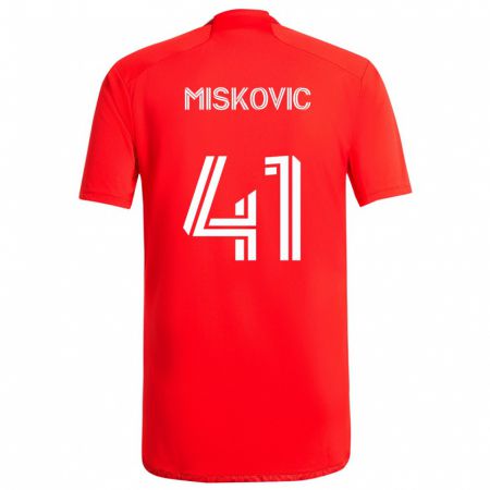 Kandiny Homme Maillot Mihajlo Miskovic #41 Rouge Blanc Tenues Domicile 2024/25 T-Shirt