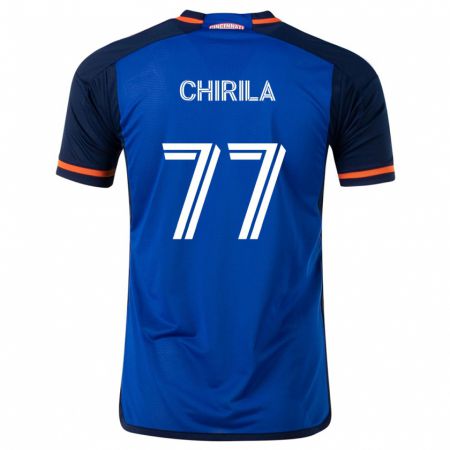 Kandiny Homme Maillot Stefan Chirila #77 Bleu Blanc Tenues Domicile 2024/25 T-Shirt