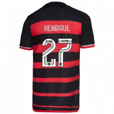 Kandiny Homme Maillot Bruno Henrique #27 Rouge Noir Tenues Domicile 2024/25 T-Shirt