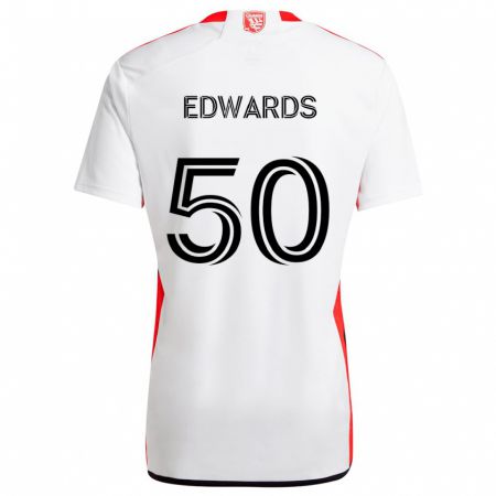 Kandiny Homme Maillot Aaron Edwards #50 Blanc Rouge Tenues Extérieur 2024/25 T-Shirt