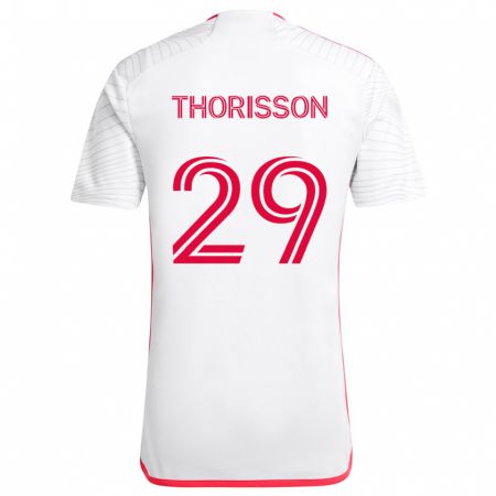 Kandiny Homme Maillot Nökkvi Thórisson #29 Blanc Rouge Tenues Extérieur 2024/25 T-Shirt