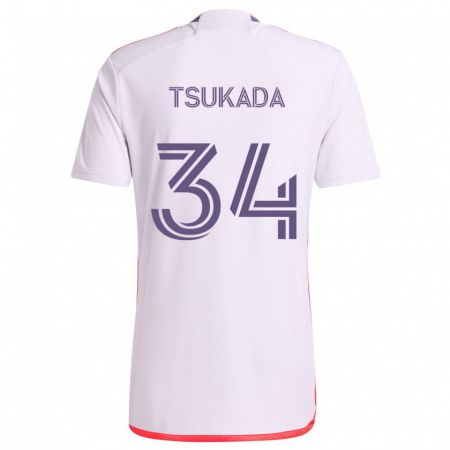 Kandiny Homme Maillot Yutaro Tsukada #34 Blanc Rouge Violet Tenues Extérieur 2024/25 T-Shirt