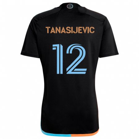 Kandiny Homme Maillot Strahinja Tanasijevic #12 Noir Orange Bleu Tenues Extérieur 2024/25 T-Shirt