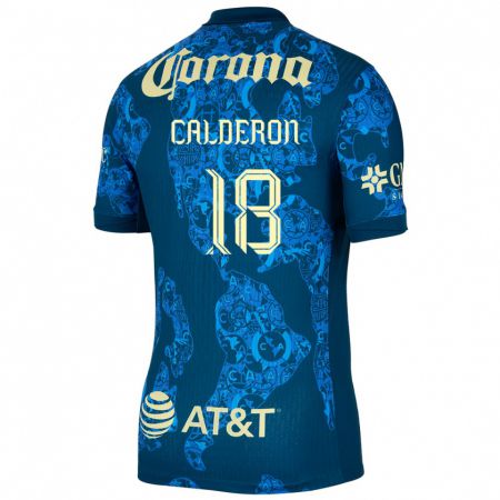 Kandiny Homme Maillot Cristian Calderón #18 Bleu Jaune Tenues Extérieur 2024/25 T-Shirt