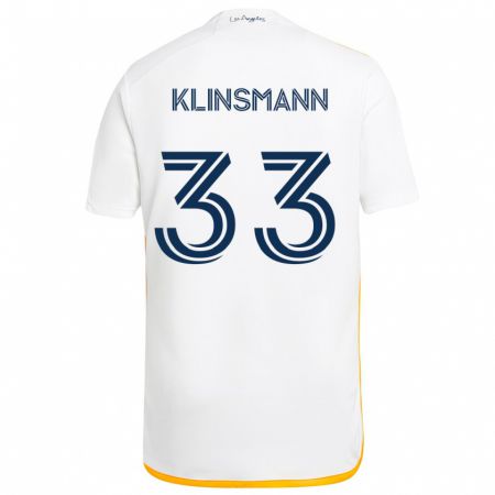 Kandiny Femme Maillot Jonathan Klinsmann #33 Blanc Jaune Tenues Domicile 2024/25 T-Shirt