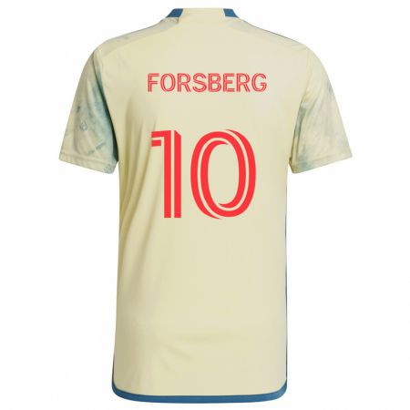 Kandiny Femme Maillot Emil Forsberg #10 Jaune Rouge Bleu Tenues Domicile 2024/25 T-Shirt