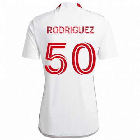 Kandiny Femme Maillot Abraham Rodriguez #50 Blanc Rouge Tenues Extérieur 2024/25 T-Shirt